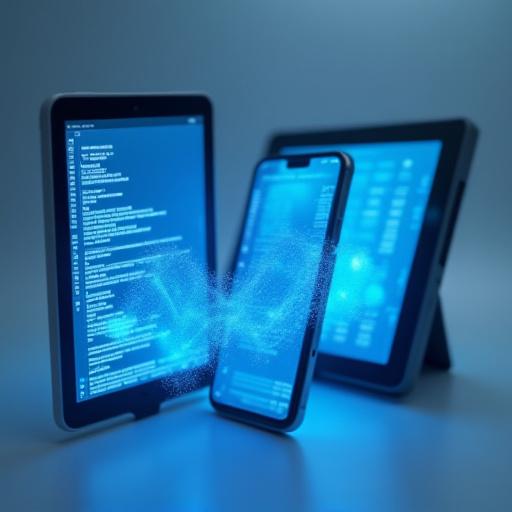 Mobile phone and tablet devices displaying synchronized data, illustrating rapid multi-device connectivity.