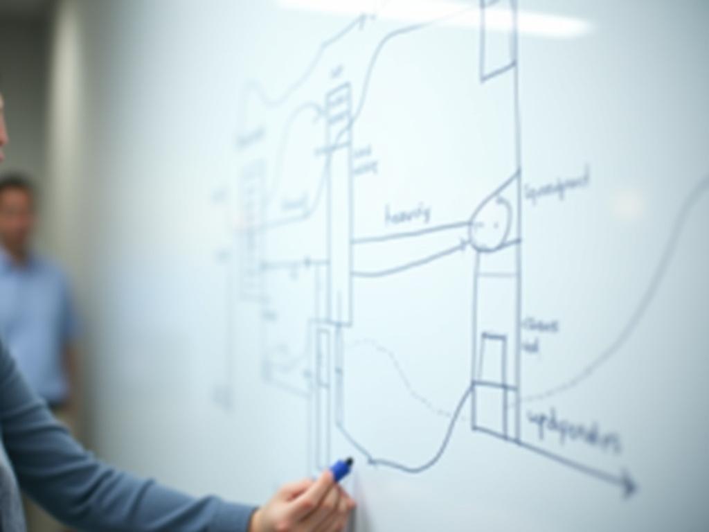 A person sketching the Glide Path productivity workflow on a whiteboard, demonstrating a dynamic approach to task management.